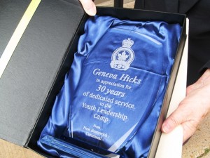 Geneva Hicks in appreciations for 30 years of dedicated service to the Youth Leadership Camp